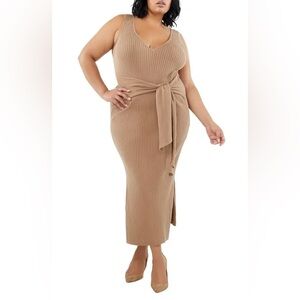 NWT Good American Palited Midi Tan Ribbed Dress